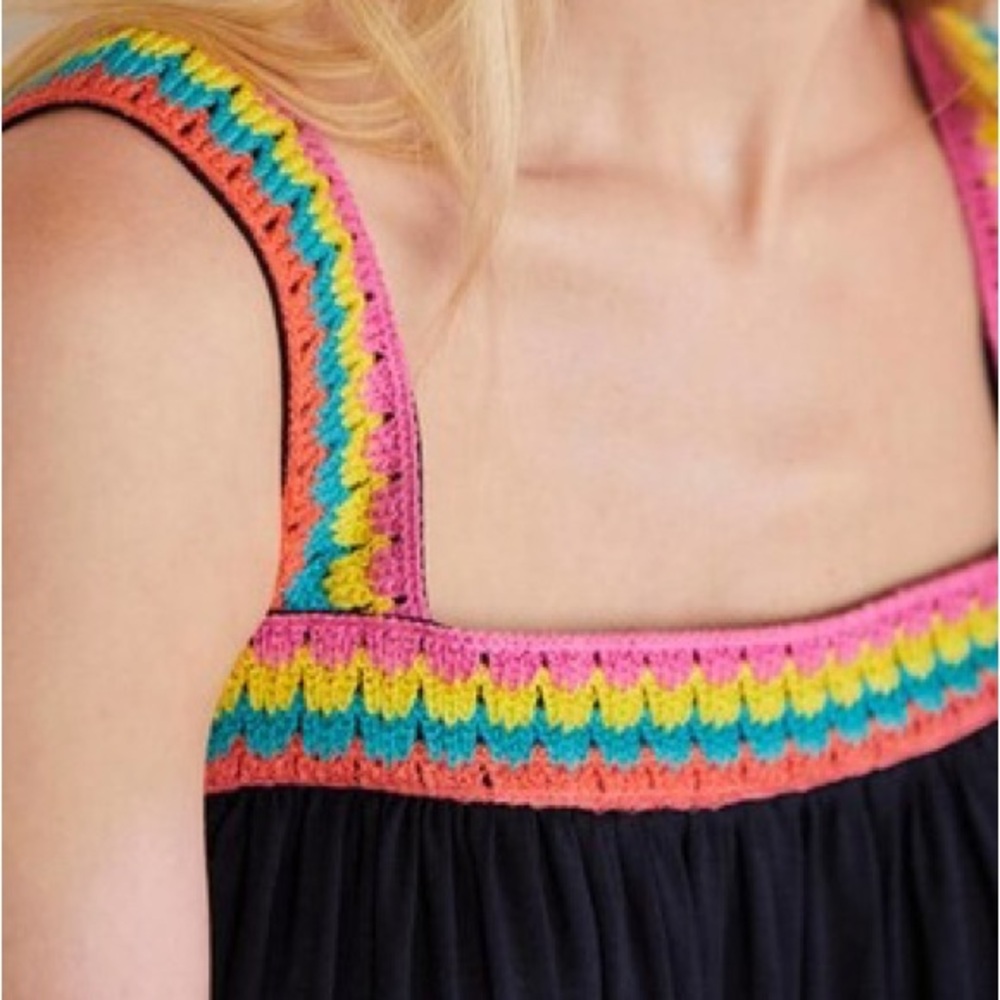 Boden Black Maxi Dress with Multicolor Crochet Detail